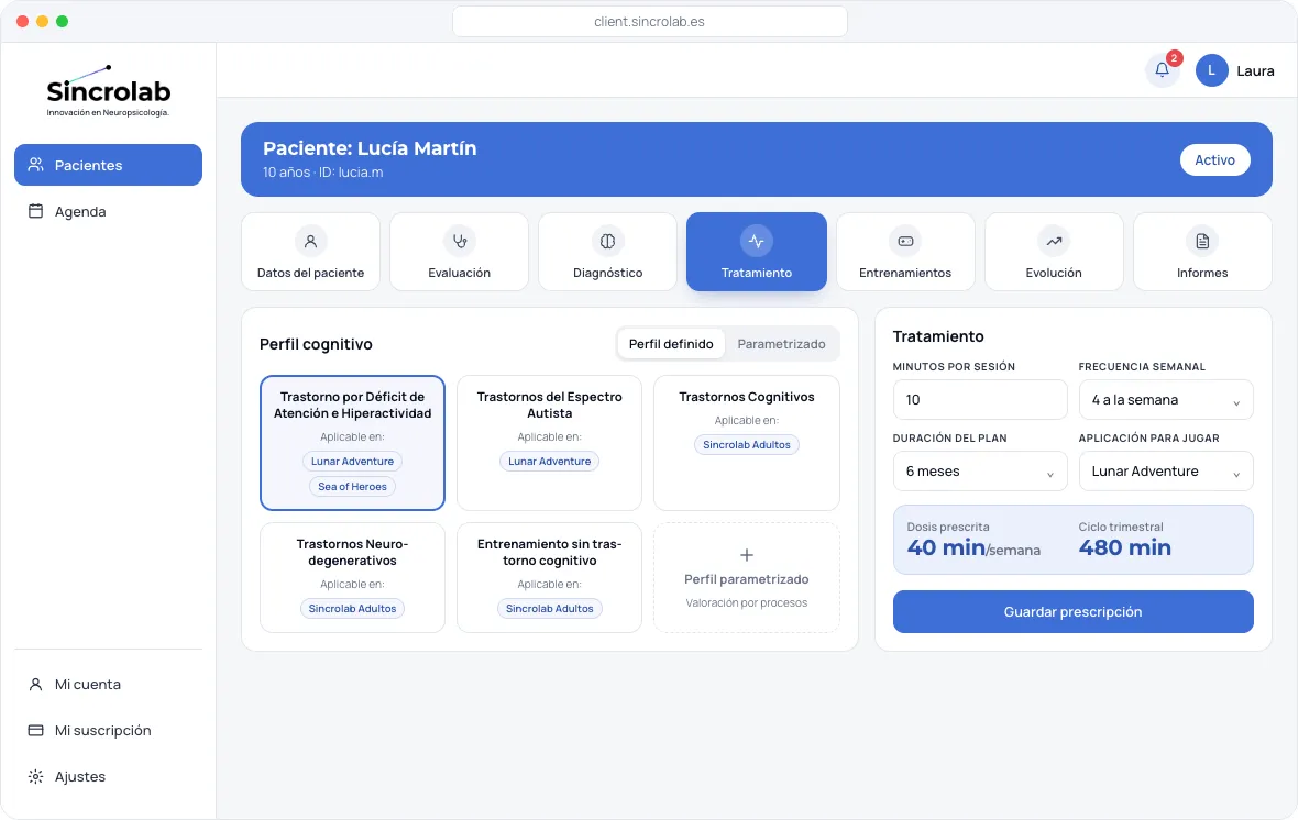 La plataforma de Sincrolab: prescripción de un tratamiento
